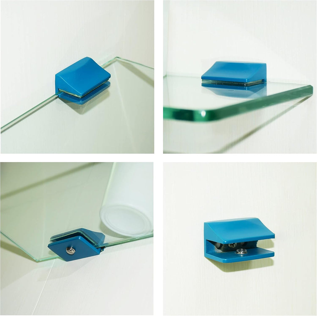 16 inches Glass Wall Shelf with Peacock Blue Brackets D823985