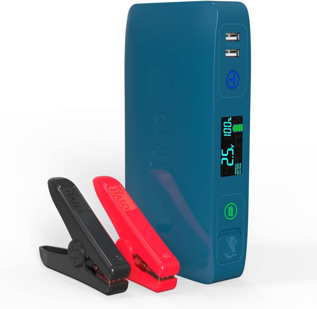 Portable Phone Laptop Charger Car Jump Starter with Outlet, LCD Display, Flood Light and Car Charger D17842