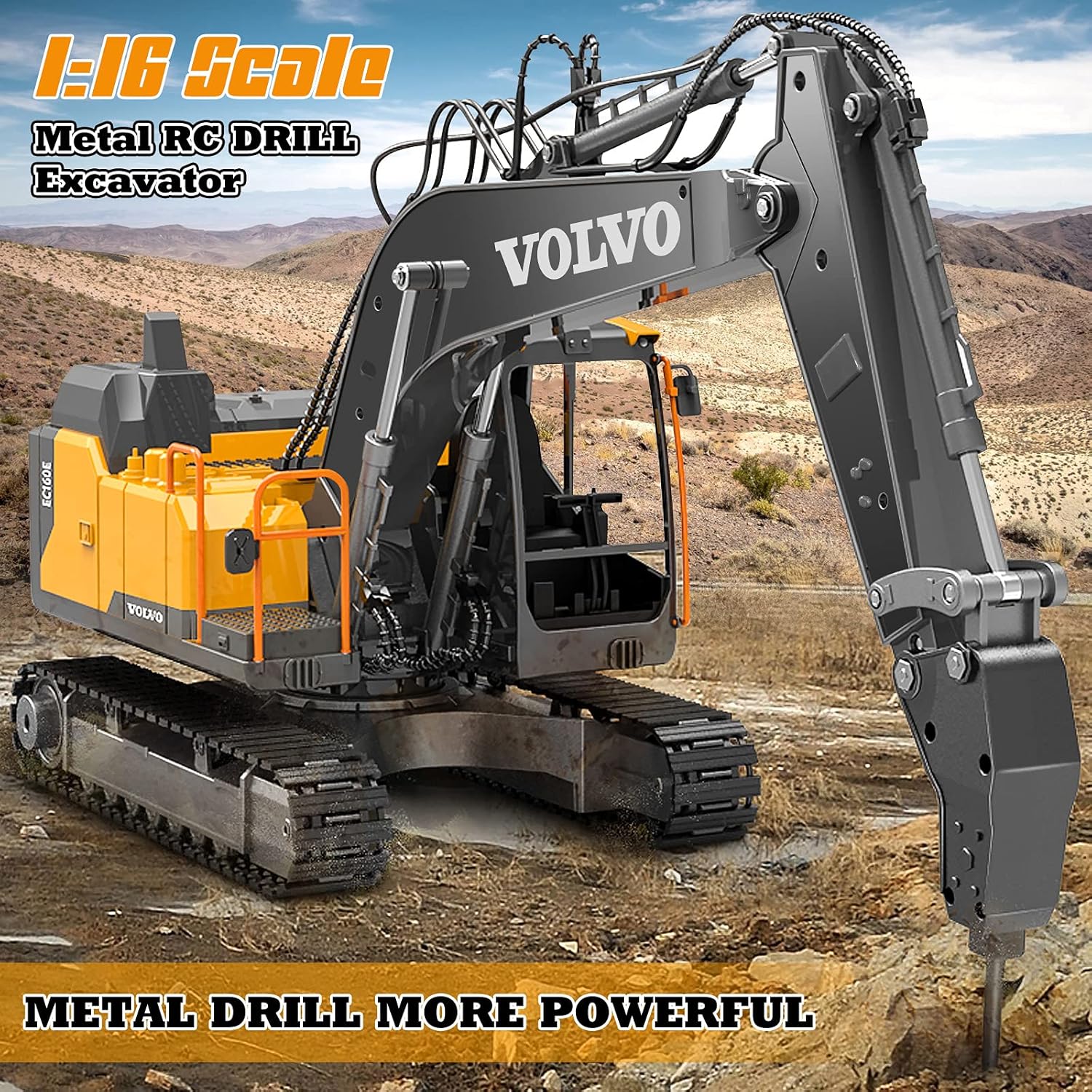 3 in 1 RC Excavator Construction Truck Metal Shovel and Drill 1/16 Scale Remote Control Excavator F730