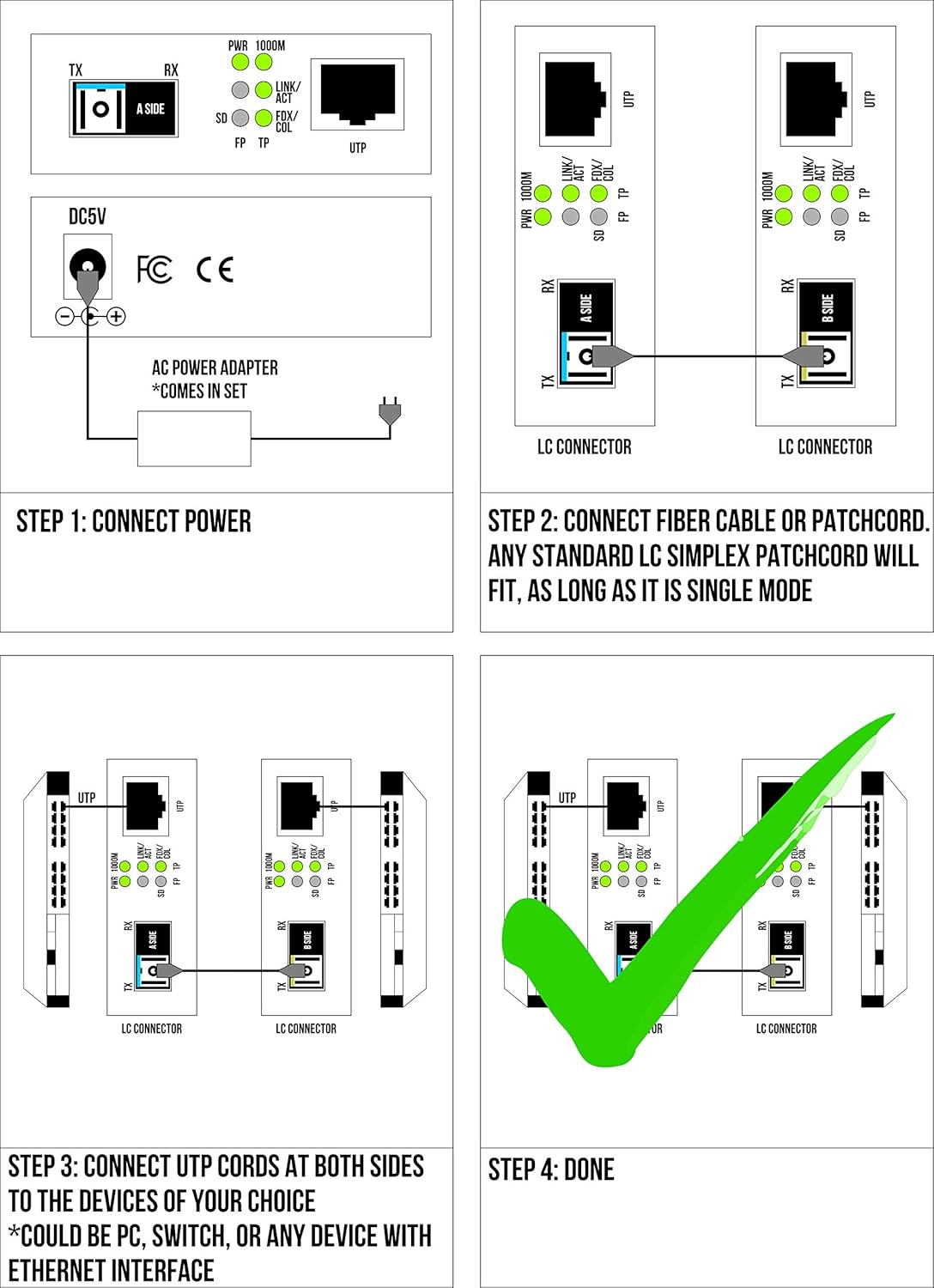 Single Mode LC WDM Single Fiber Bi-Di Gigabit Media Converter 20km to UTP Cat5e Cat6 10/100/1000 RJ-45 - 1 Pair Z608014