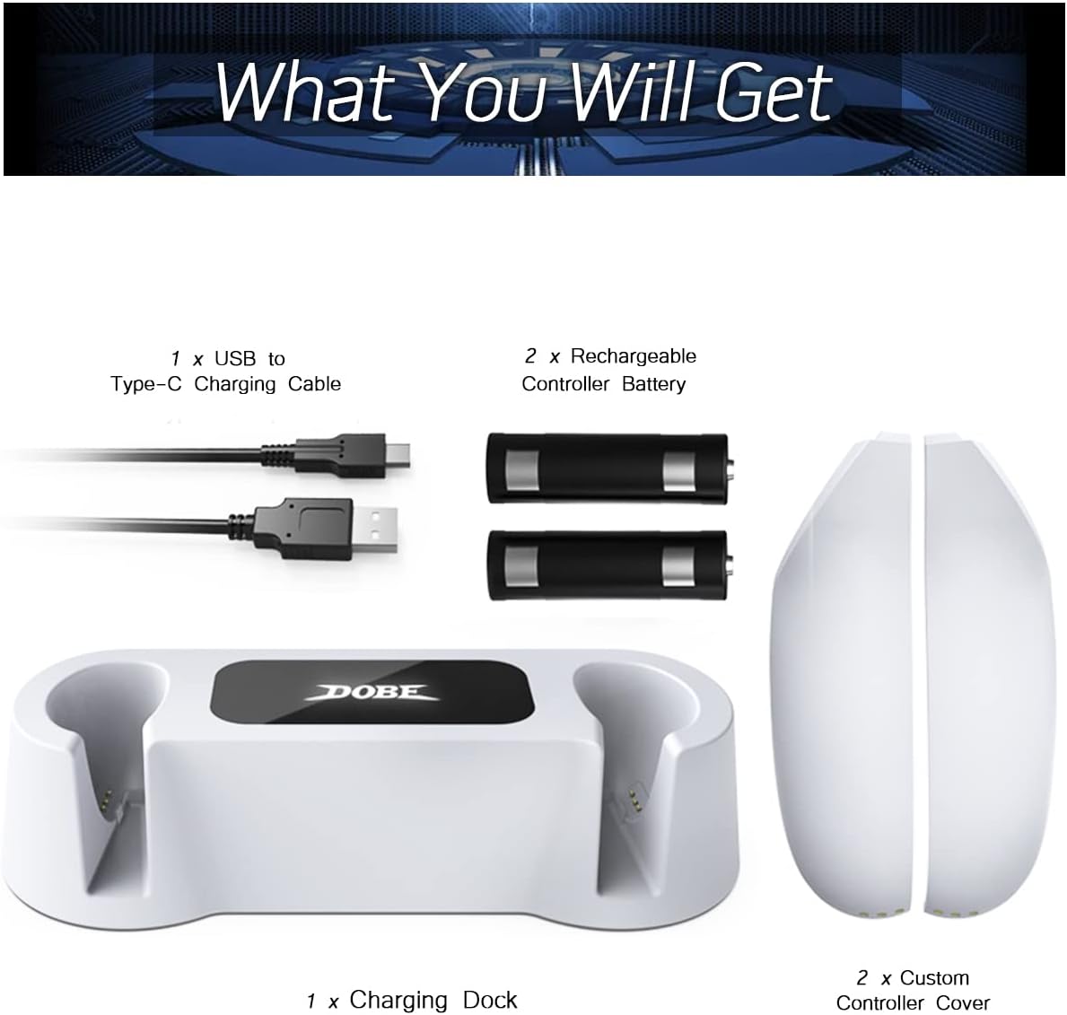 Charging Dock for Oculus Quest 2 Controllers with 2 Rechargeable Batteries and Type-C Charging Cable N477957