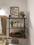Industrial Pipe Bookcase Wall Shelf, Rustic Floating Wood Shelves 24'' X952