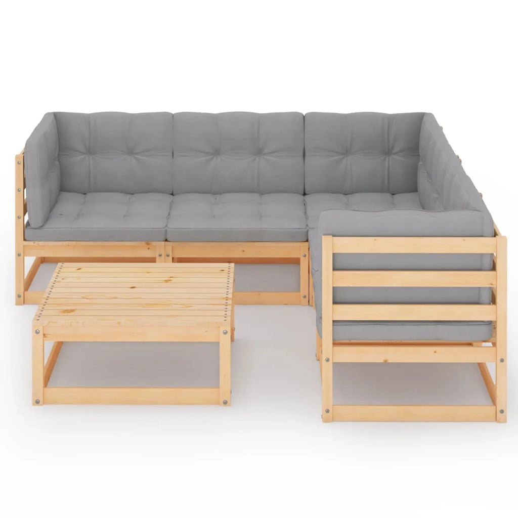6 Piece Gray Cushioned Pinewood Patio Lounge Set Z92813