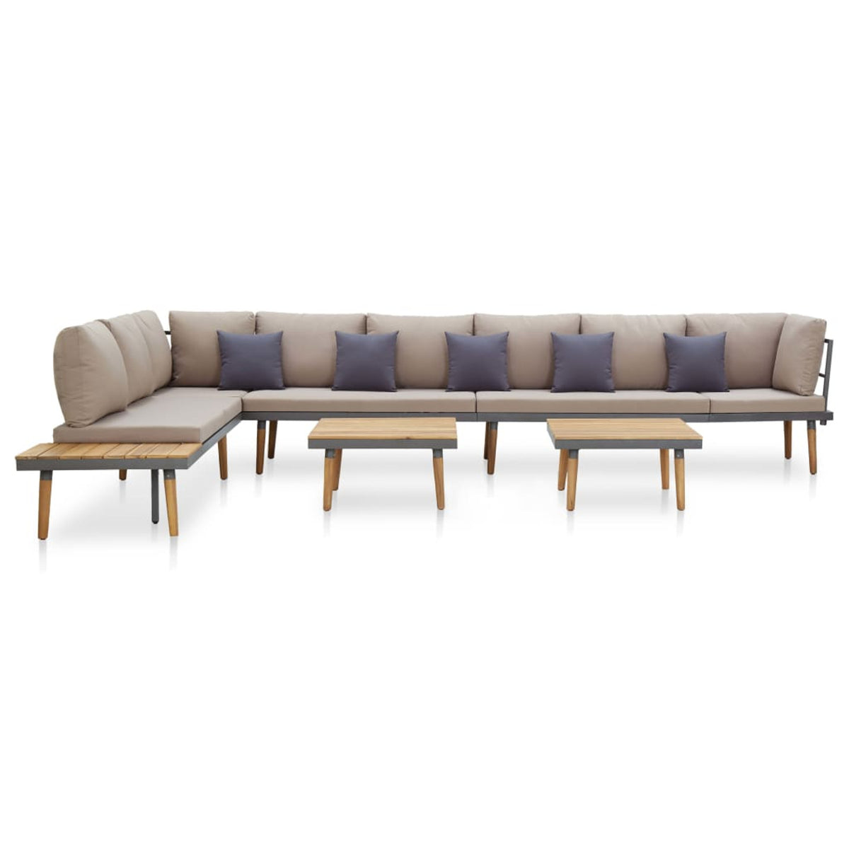 8-Seater Cushioned Acacia Wood Patio Lounge Set with 2 Coffee Table P465