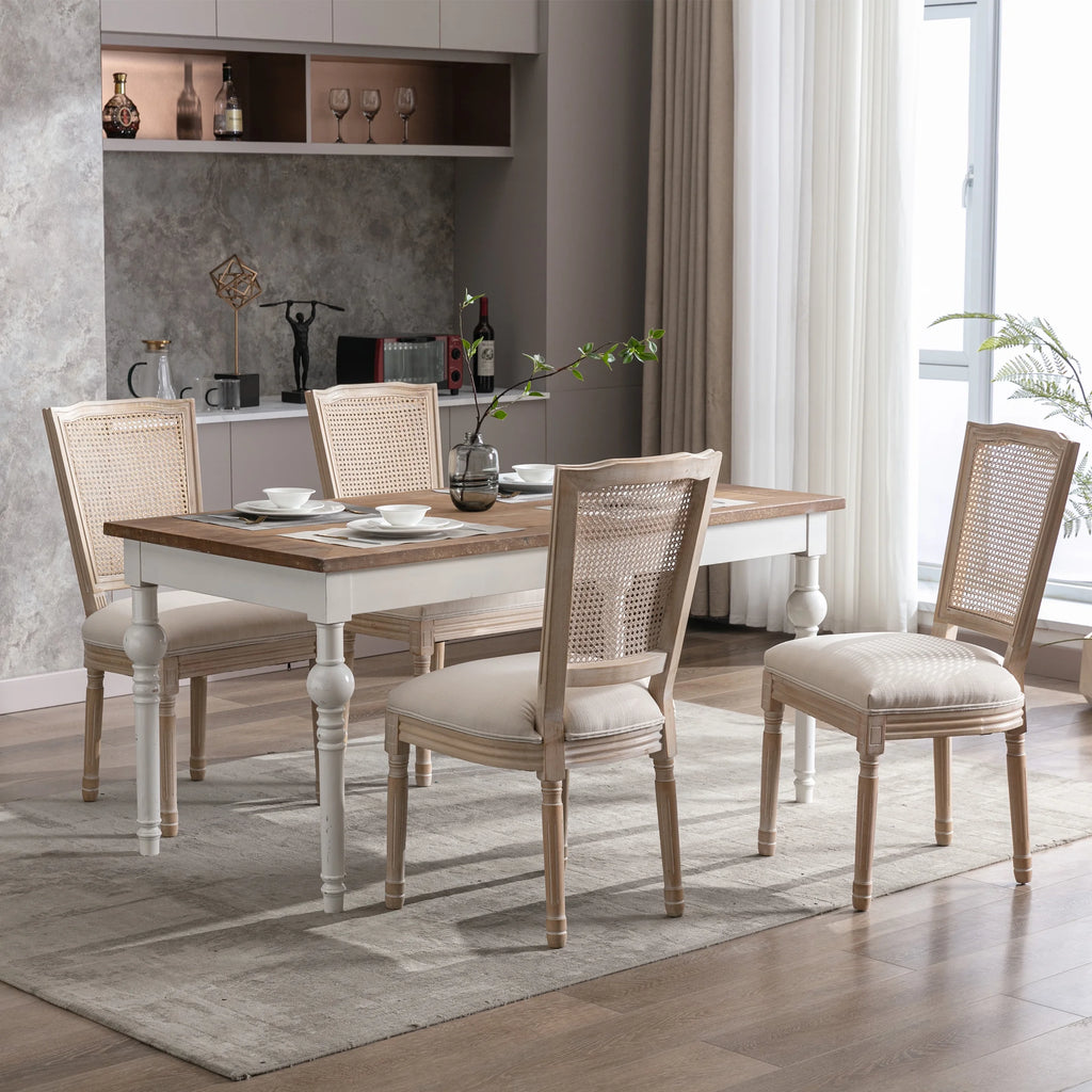 Cream Linen Fabric Rattan Back Dining Chair, Set of 2 K77266