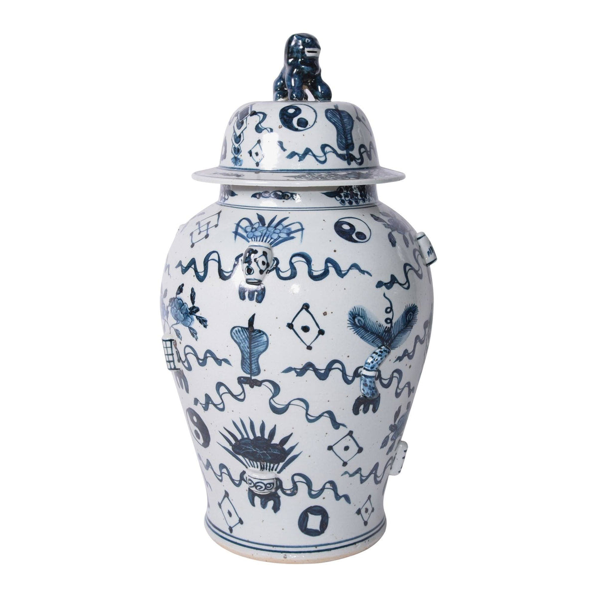 Blue & White Antique Symbol Temple Decorative Jar E652