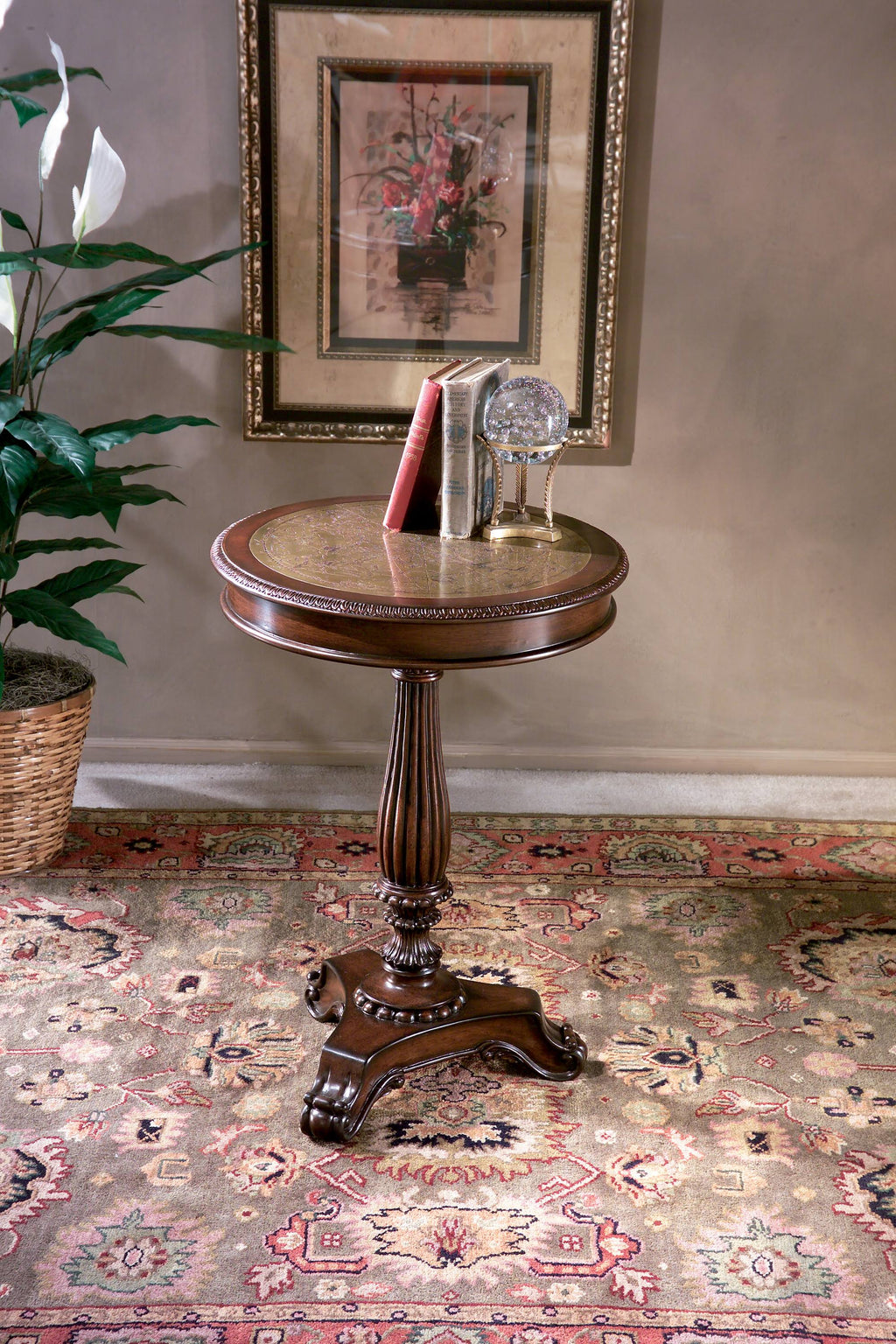 Etched Brass Round Pedestal Table Q6051