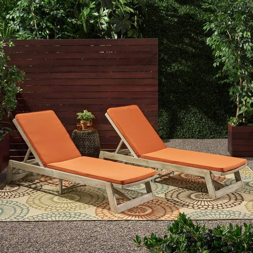 Gray and Orange Acacia Wood Chaise Lounge Set of 2 R40636