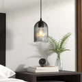 1-Light Dimmable Ribbed Glass Industrial Pendant J83929