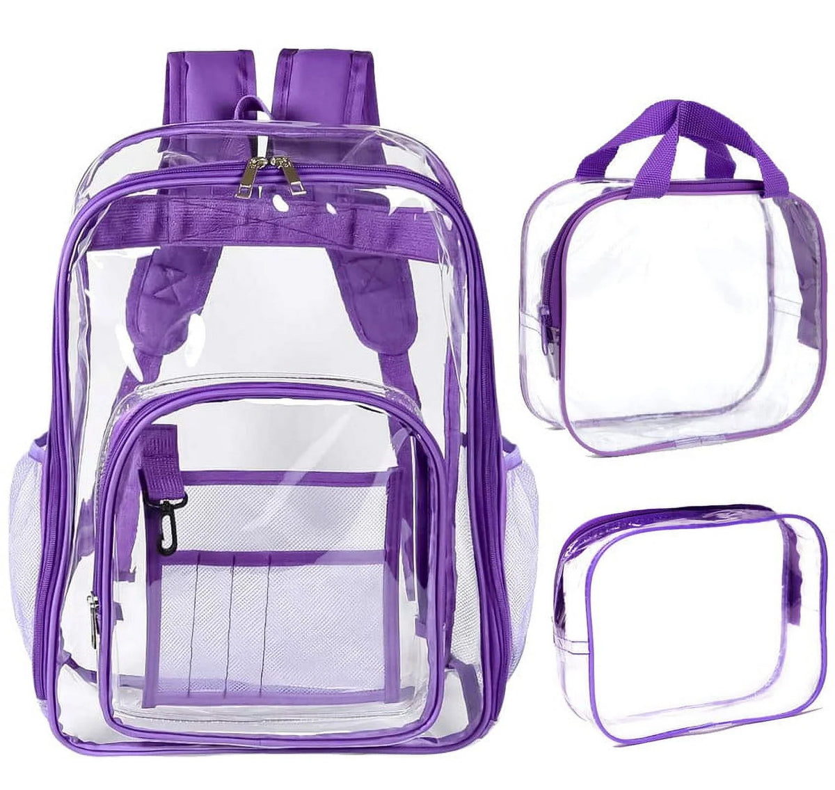 Purple 3pcs Waterproof Clear PVC Backpack Set with Reinforced Padded Straps G276