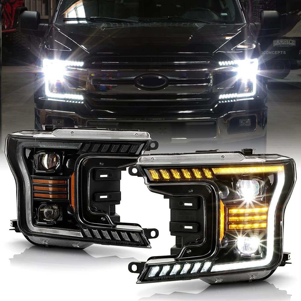Black LED Tube Projector Headlights Set Left+Right X333118