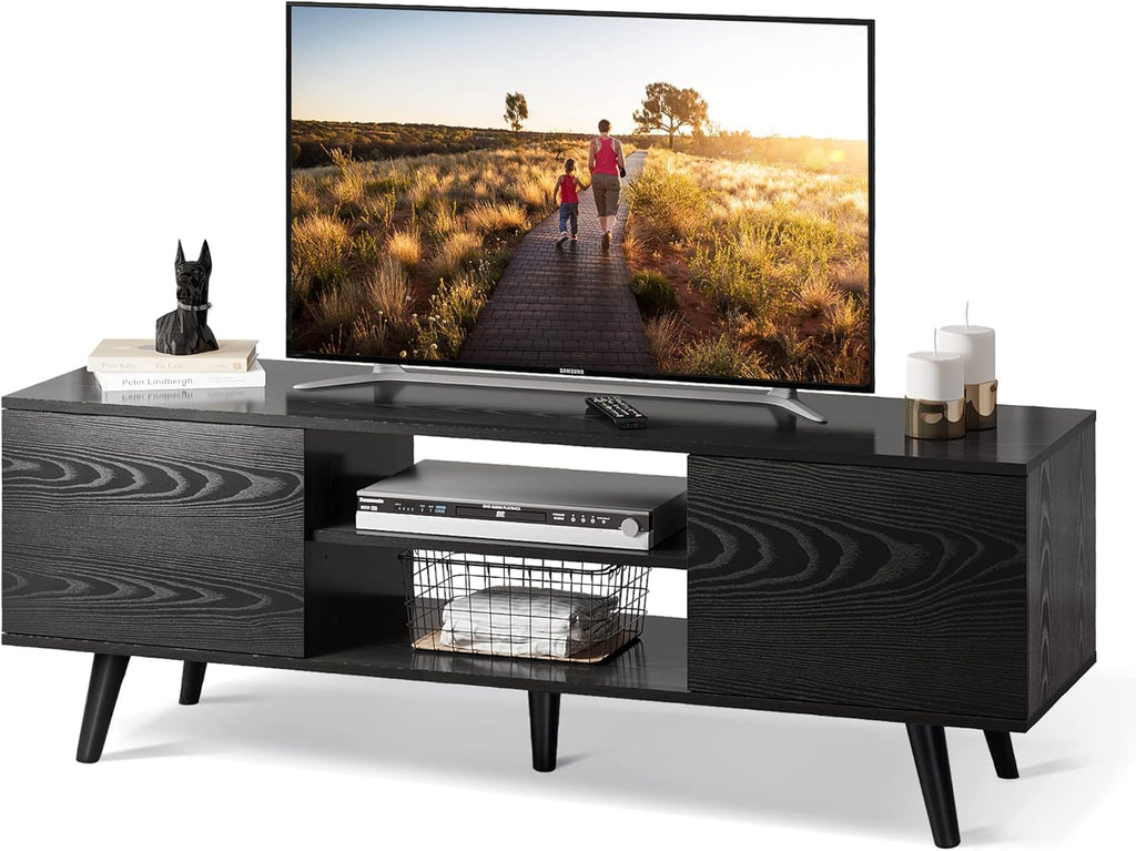 Black TV Stand with Storage Cabinet and Open Shelves Q73692