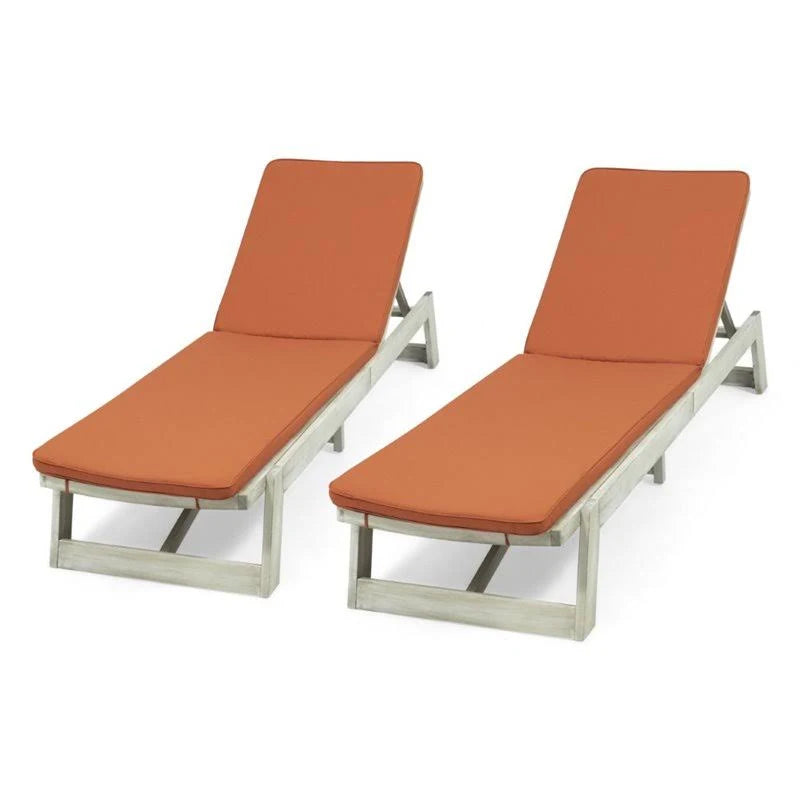 Gray and Orange Acacia Wood Chaise Lounge Set of 2 R40636