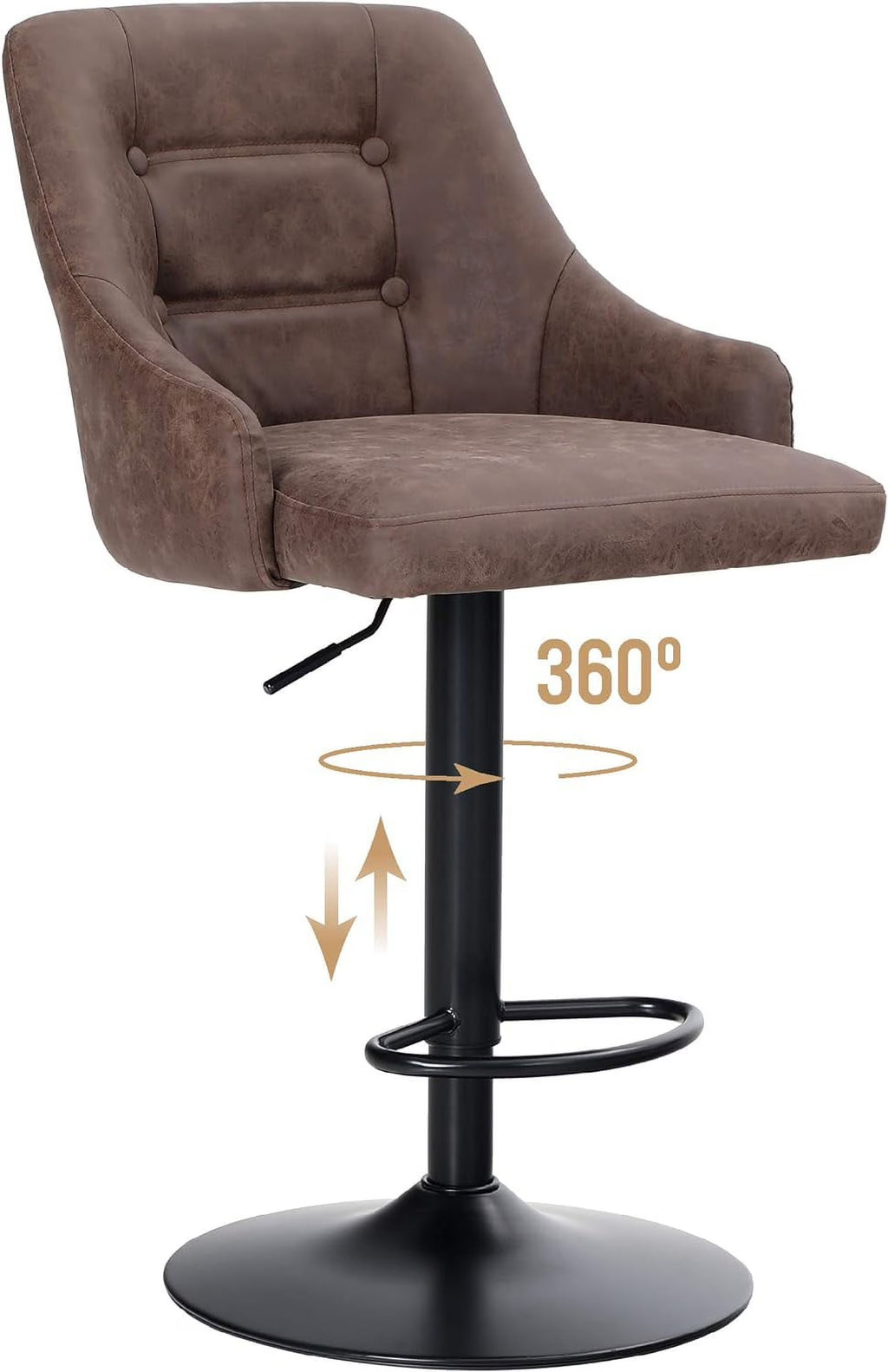Brown PU Leather Adjustable Swivel Bar Stool with Padded Back R76040