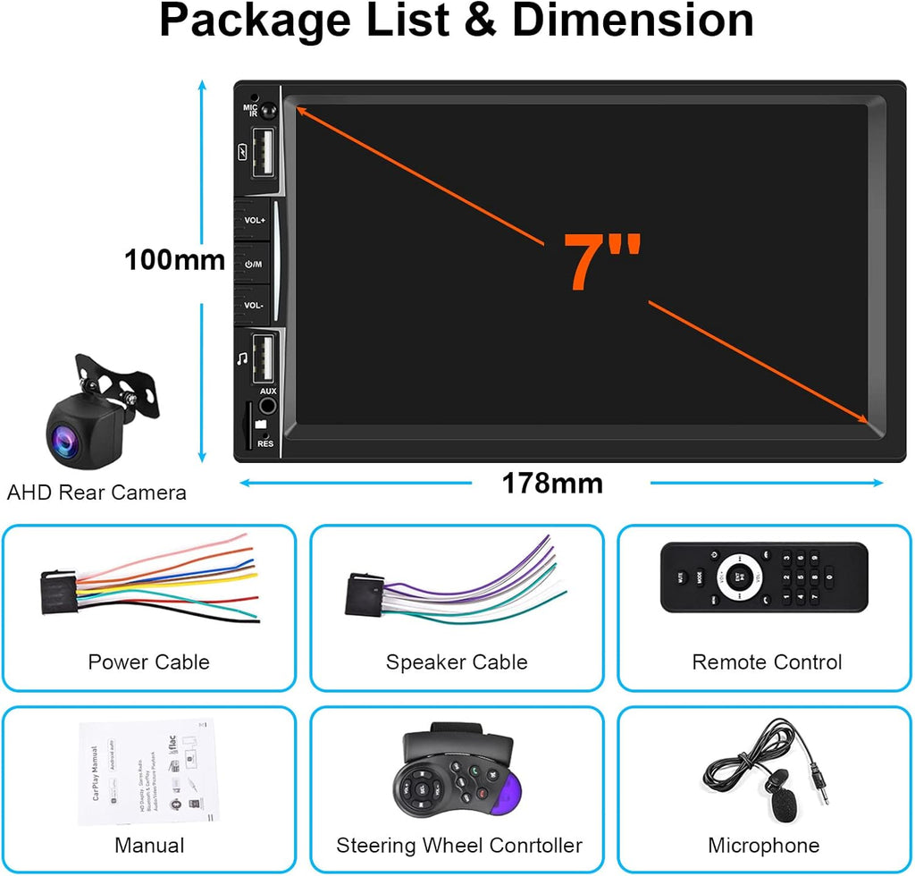 7 inch Touch Screen Car Stereo Radio with Bluetooth Backup Camera T5894