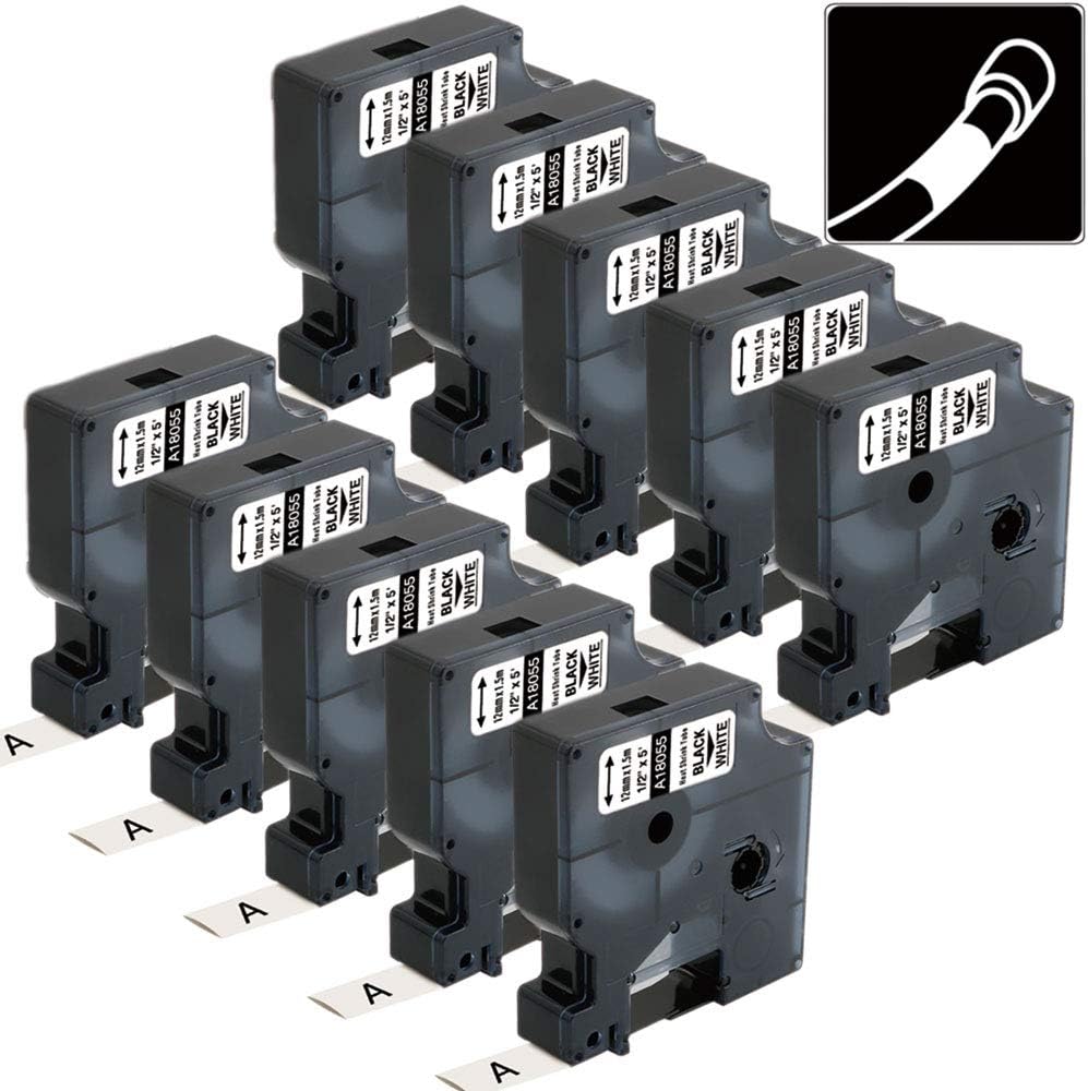 Industrial Heat Shrink Labels, Black on White, 1/2" x 4.9', 10-Pack Pack of 2 X228409