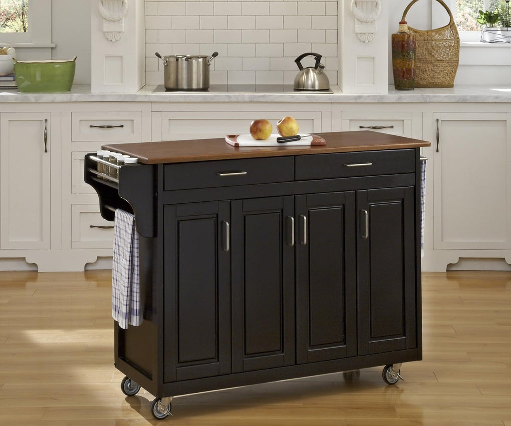 Black Finish Four Door Kitchen Cart with Stainless Steel Top M81314