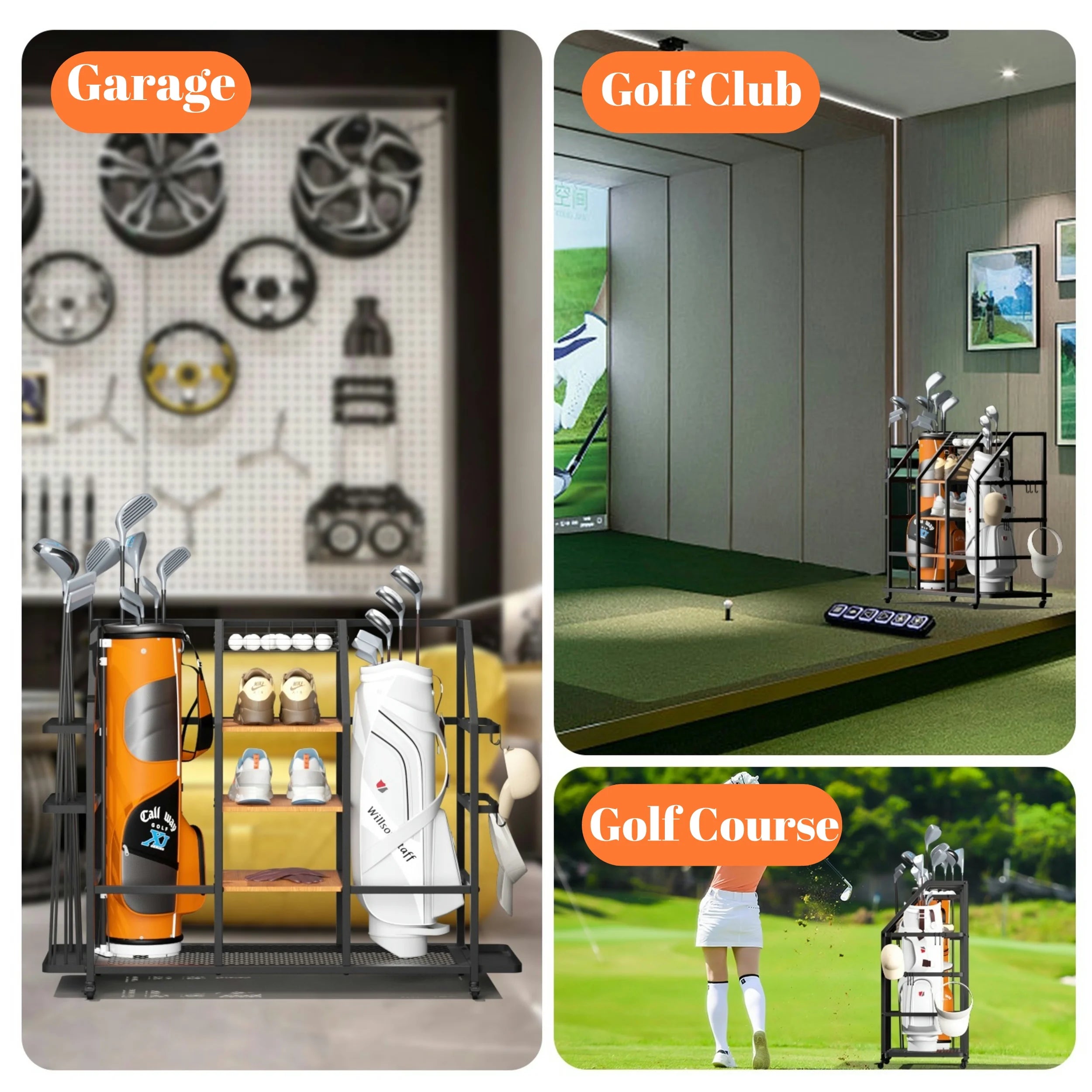 Extra Large Golf Bag Storage Rack with Locking Wheels G842