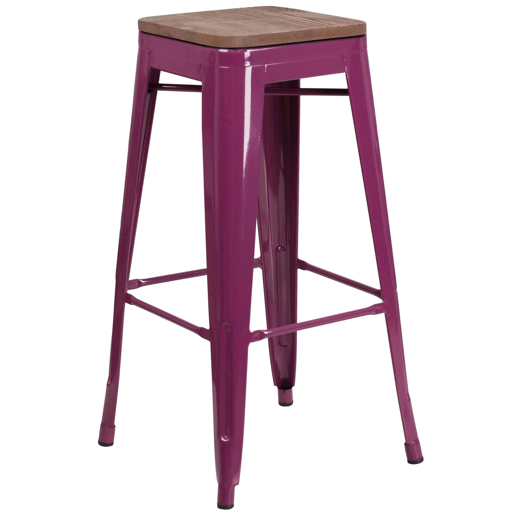 Copper Square Wood Seat Barstool E434560