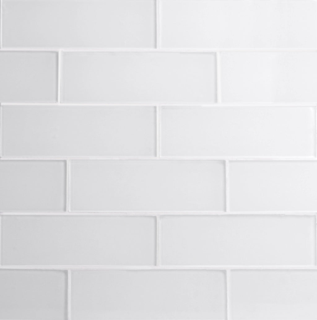 3x22 x 9x22 Glass Mosaic Subway Tile, Super White, 5 Square Feet per Carton V858340