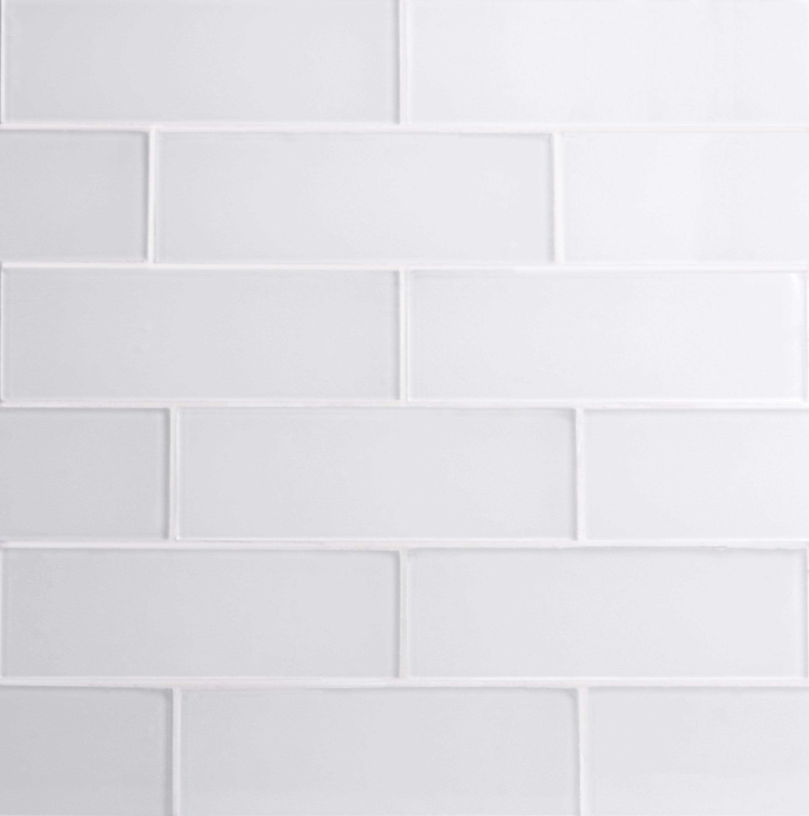 3x22 x 9x22 Glass Mosaic Subway Tile, Super White, 5 Square Feet per Carton V858340