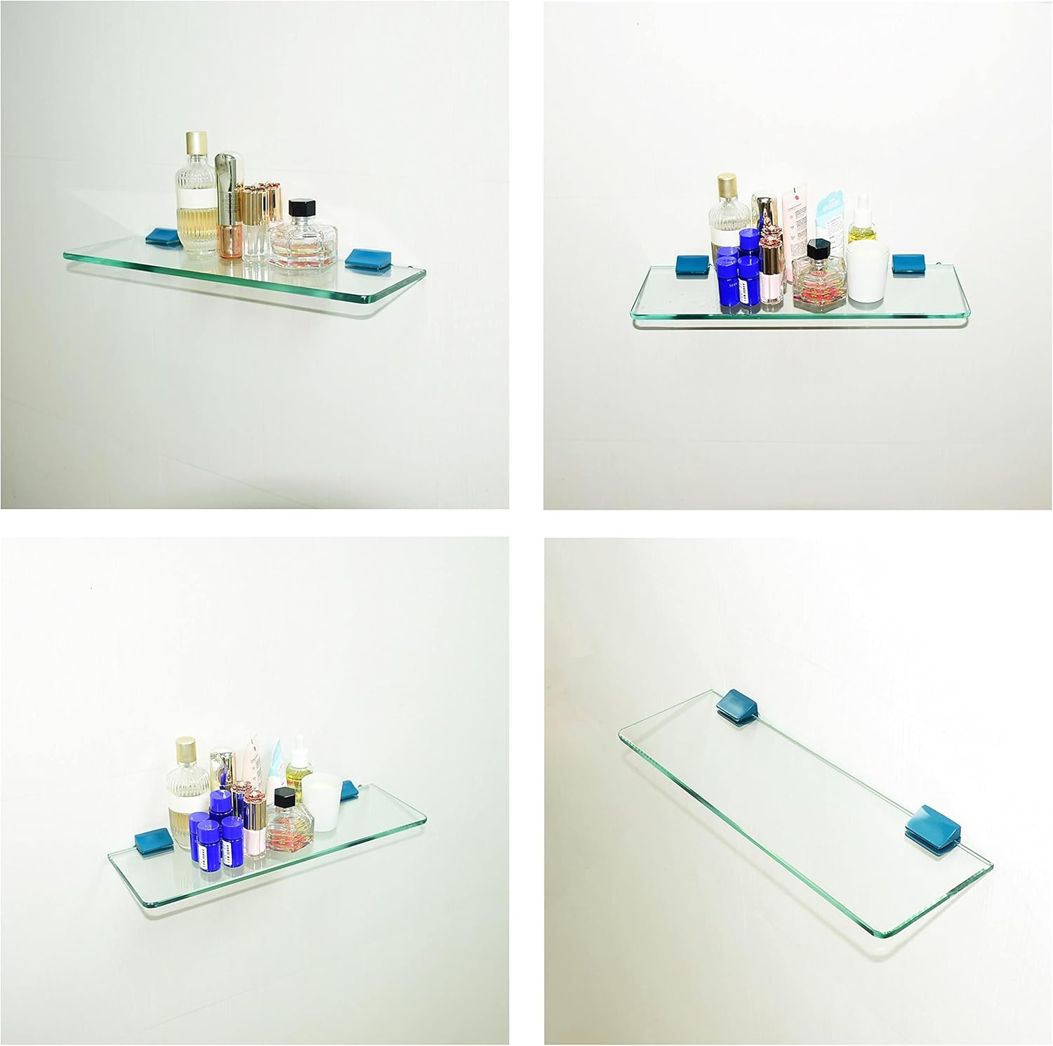 16 inches Glass Wall Shelf with Peacock Blue Brackets D823985