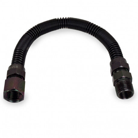 12" Low-Visibility Black Stainless Steel Gas Fireplace Connector, 1/2" MIP x 1/2" FIP, 3/8" ID O2469
