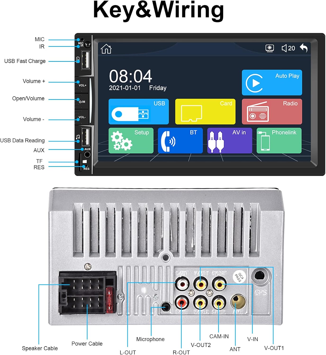 7 inch Touch Screen Car Stereo Radio with Bluetooth Backup Camera T5894