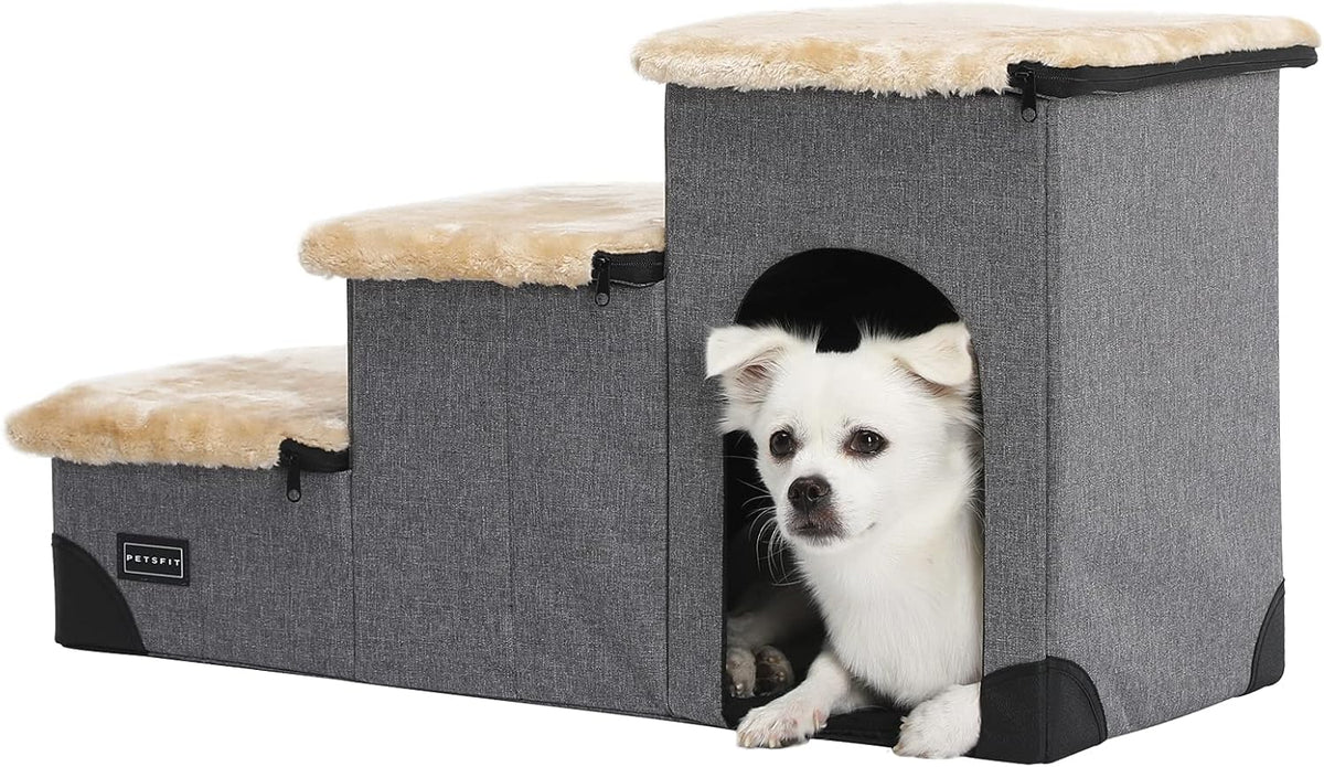 Gray Linen Foldable Pet Steps N57886