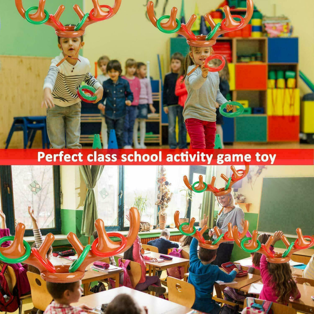 Inflatable Reindeer Antler Hat & Toss Ring Christmas Party Game Toys X121097