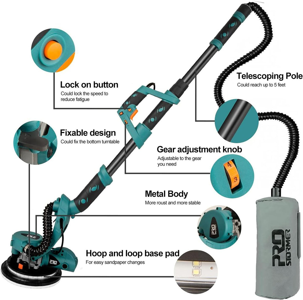 6.5A Electric Drywall Sander with Variable Speeds and Carrying Bag T466