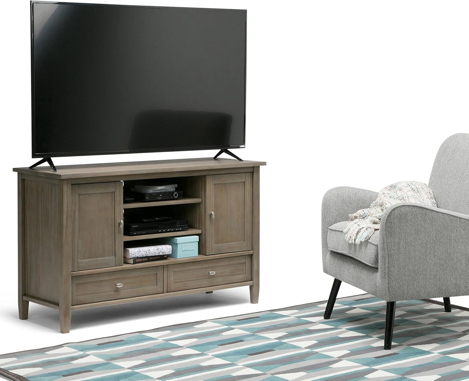 47 inch Solid Wood TV Media Stand in Farmhouse Grey J6086