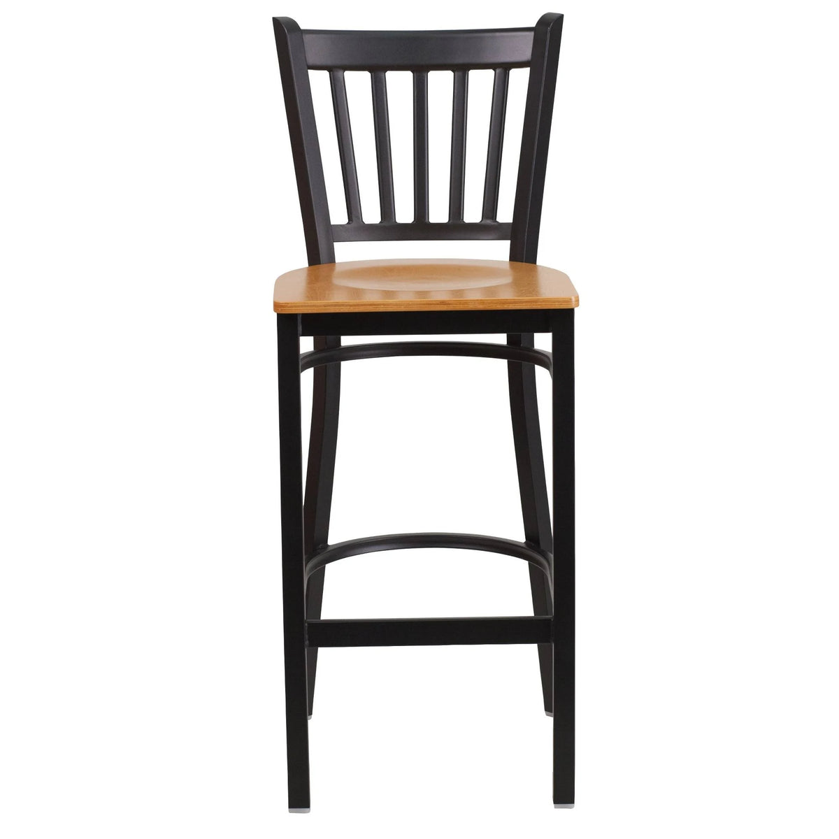 Black Vertical Back Metal Restaurant Barstool with Natural Wood Seat Z558