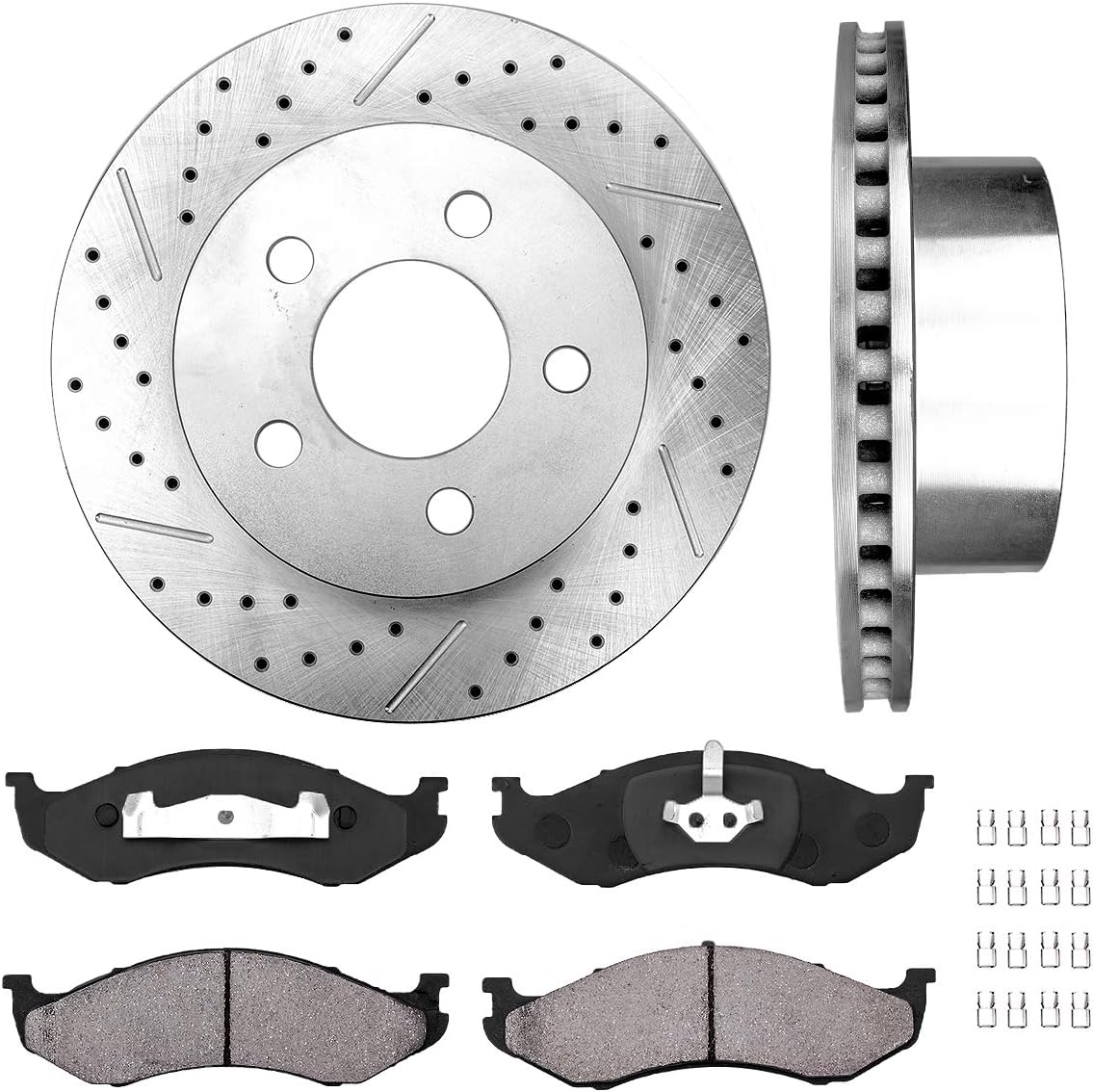 5 Lug Brake Rotors + Ceramic Pads + Clips K1154