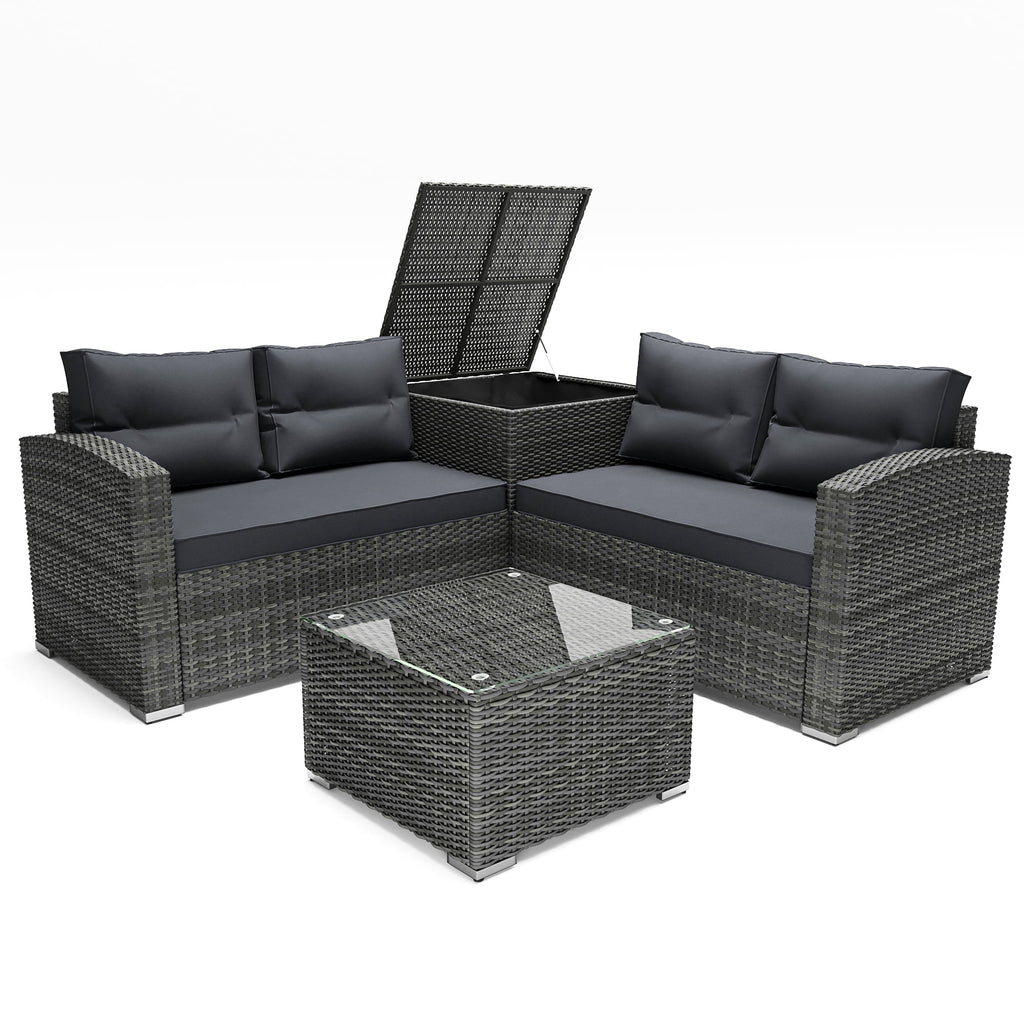 4 Pieces PE Rattan Sectional Sofa Set with Glass Table N90358