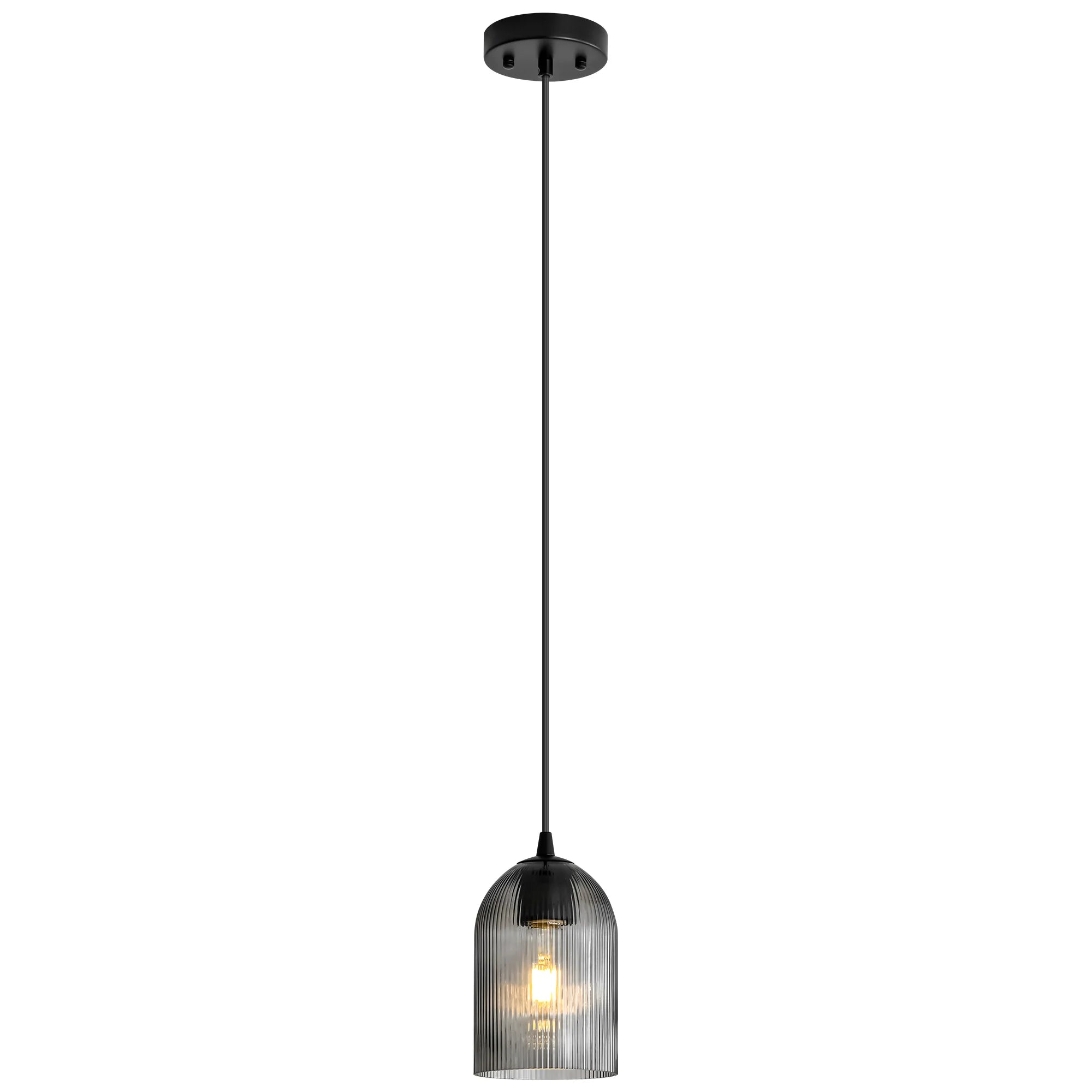 1-Light Dimmable Ribbed Glass Industrial Pendant J83929