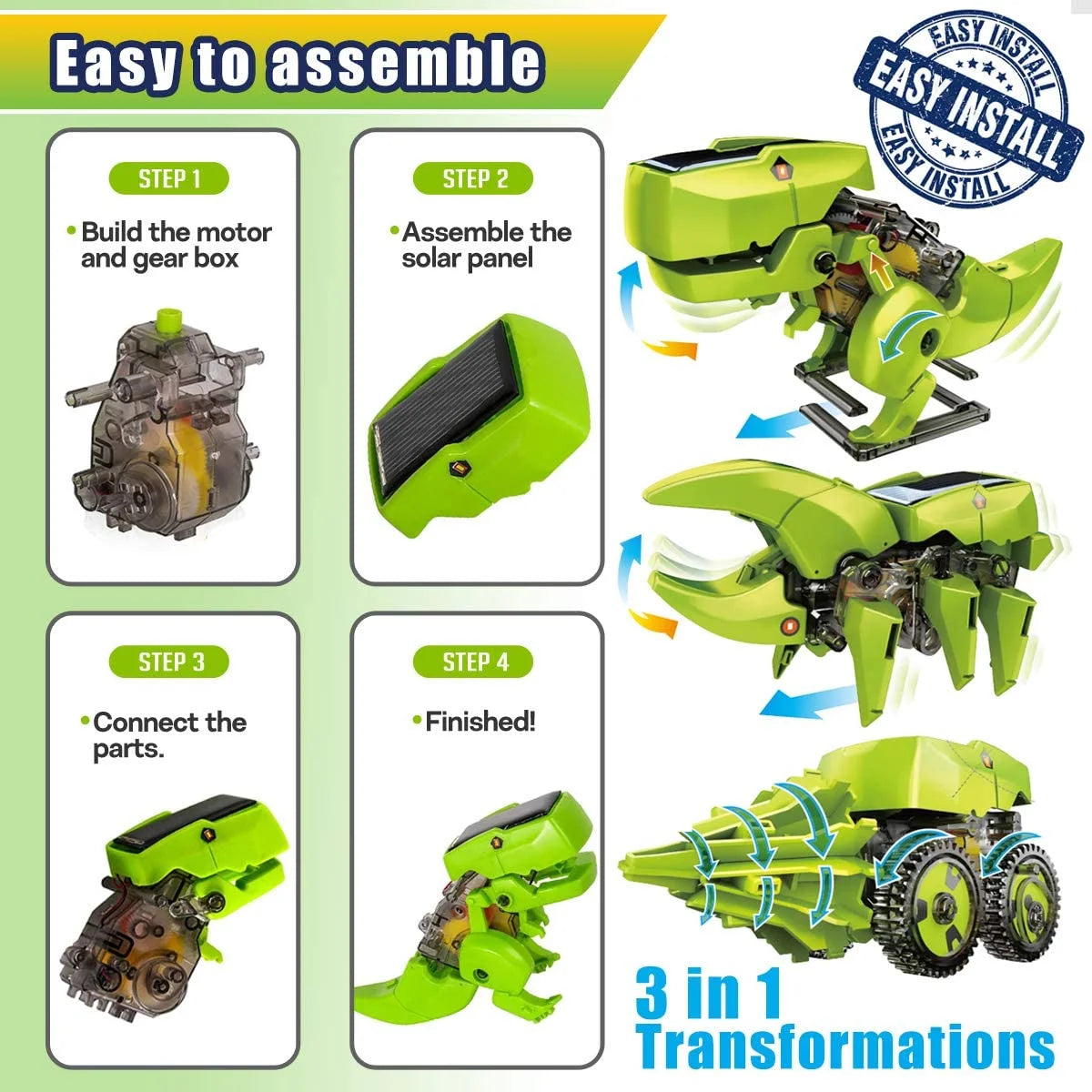 STEM Robot Building Toy Science Kit 3 in 1 Solar Dinosaur Desk Robot A222477