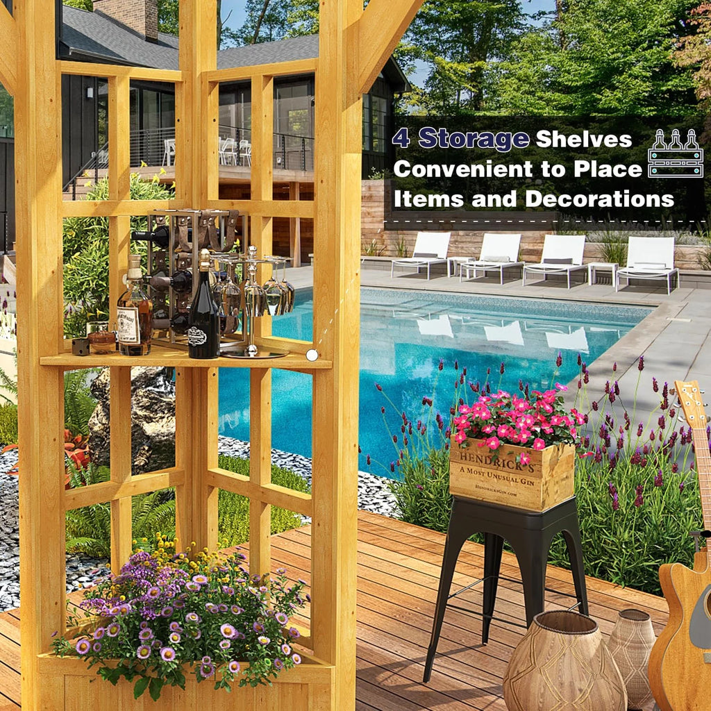 Wood Gazebo with Solid Wooden Frame and Double Roof Canopy T92991