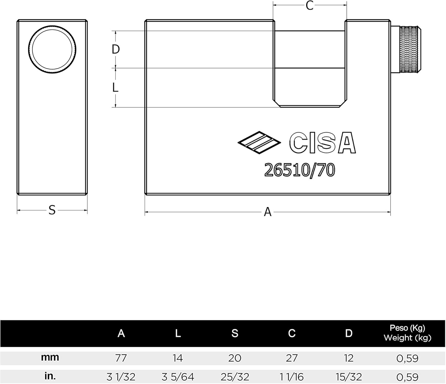 Solid Monoblock Heavy Duty Padlocks, 70mm, Pack of 2 P15512