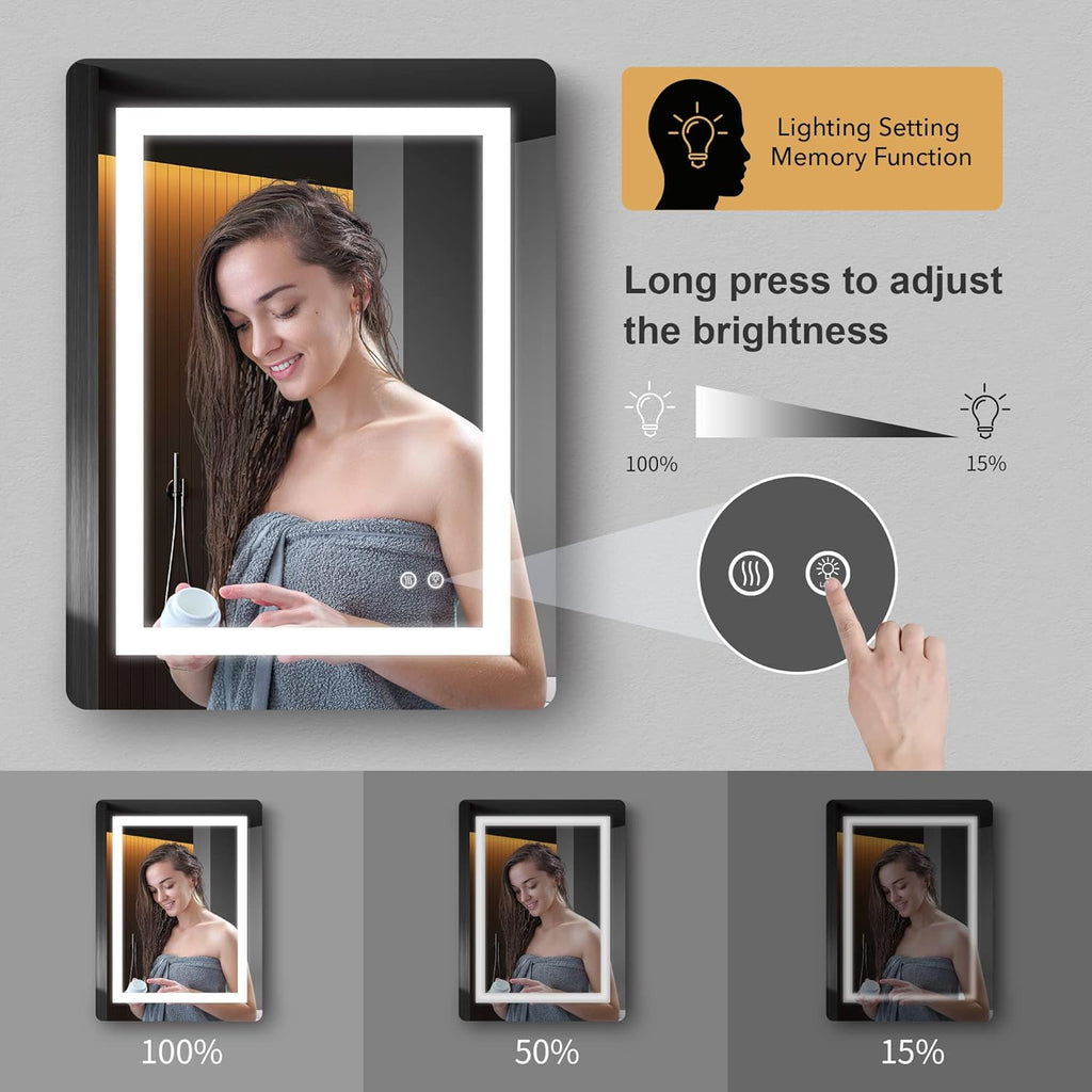 LED Mirror, 24x32 Inch Lighted Bathroom Mirror with Lights, Anti Fog, Dimmable, 3 Lighting Temperature Setting Q995007