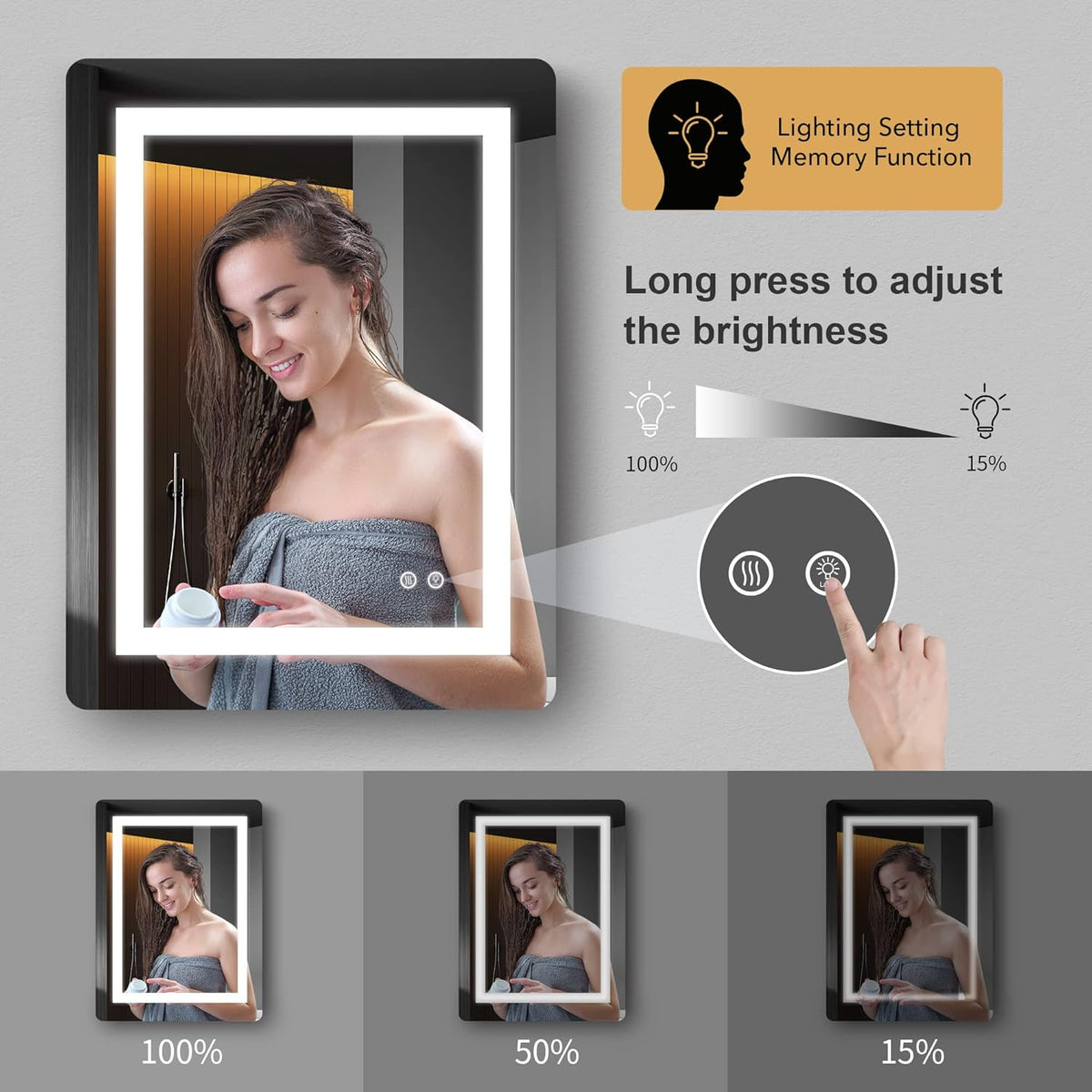 LED Mirror, 24x32 Inch Lighted Bathroom Mirror with Lights, Anti Fog, Dimmable, 3 Lighting Temperature Setting Q995007