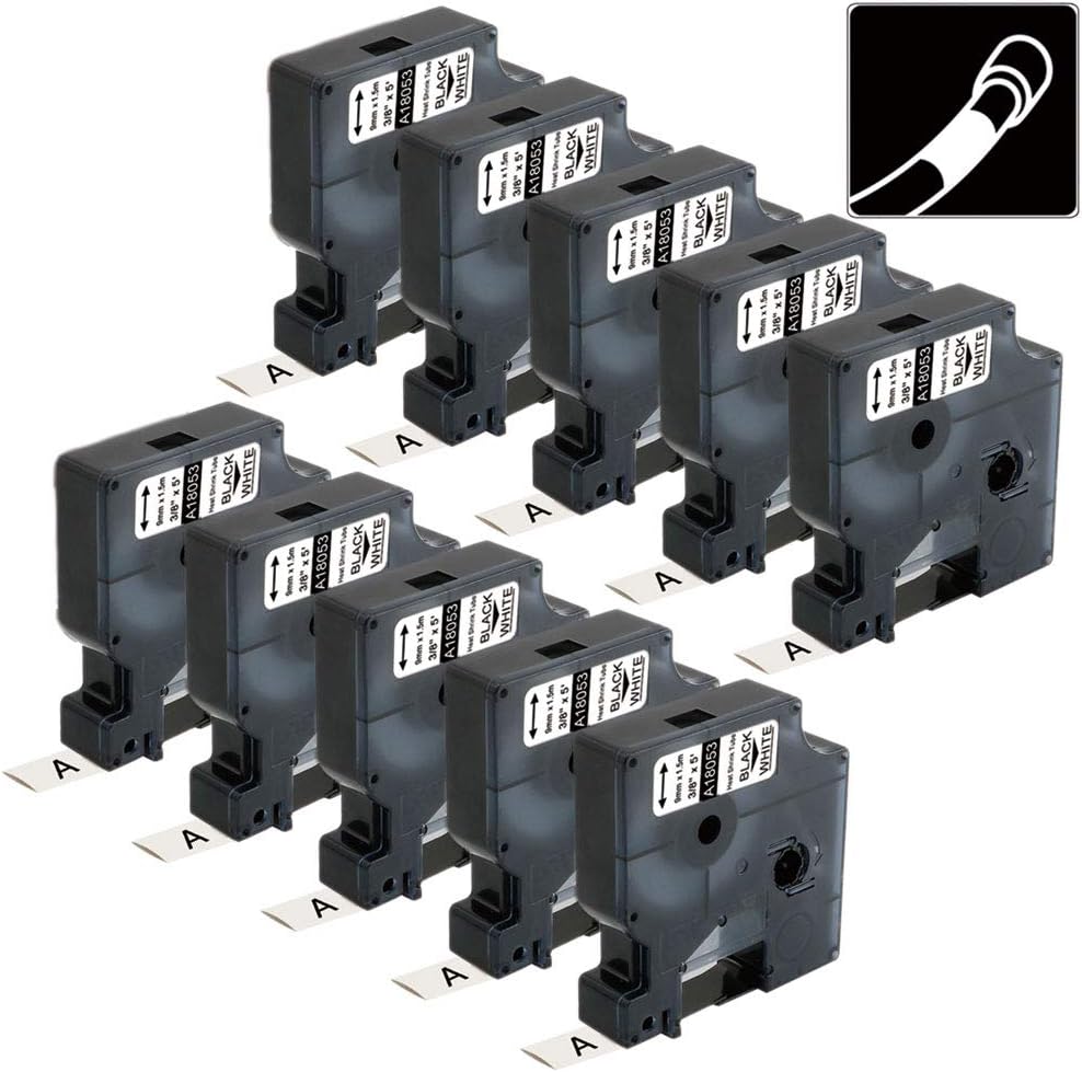 Industrial Heat Shrink Labels, Black on White, 1/2" x 4.9', 10-Pack Pack of 2 X228409