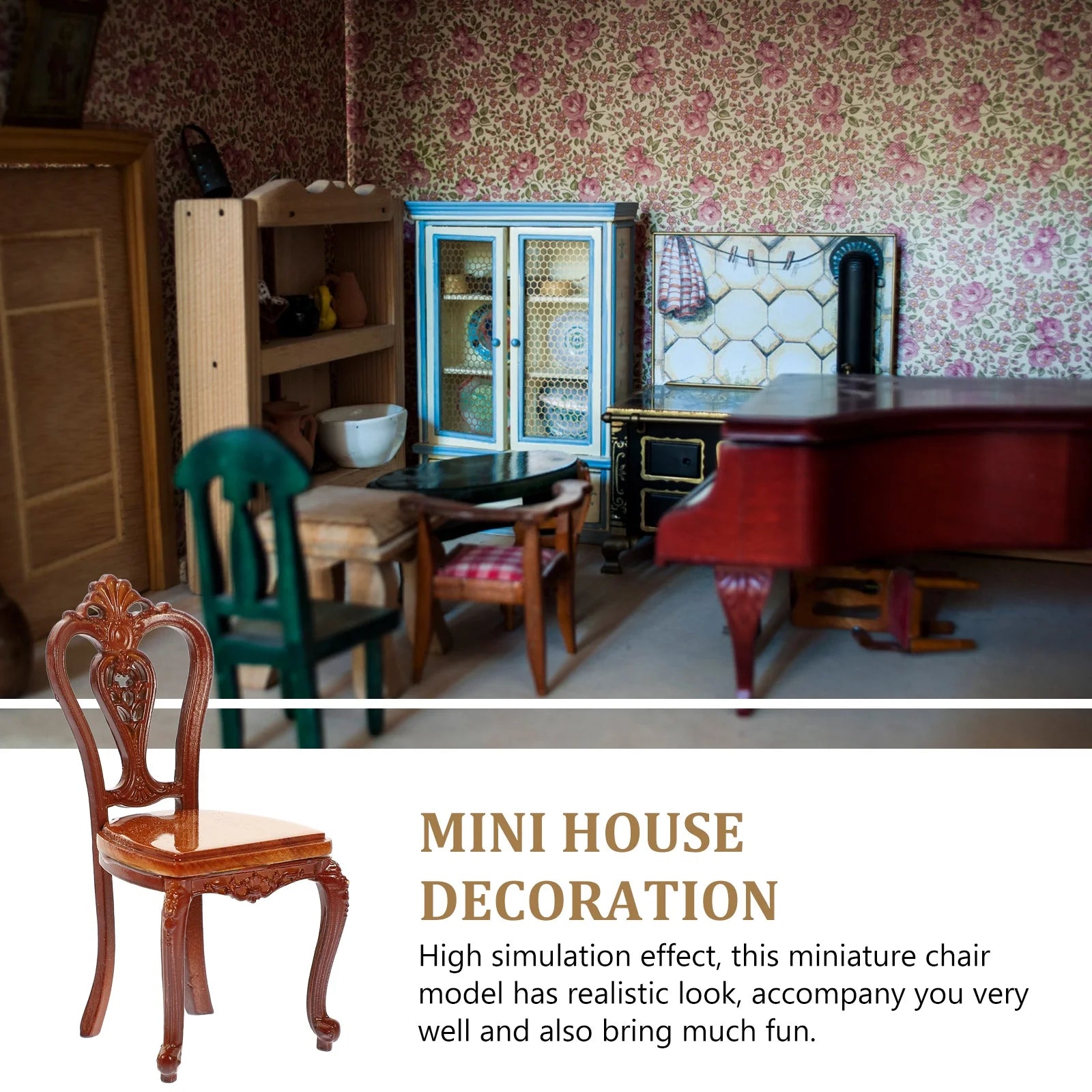 Mini Metal Wooden Chair Ornaments Dollhouse Furniture C87788