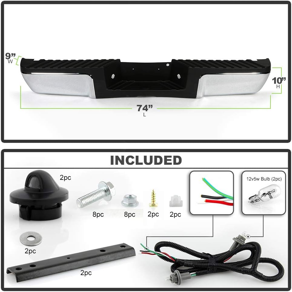Chrome Steel Complete Rear Step Bumper Assembly C88239