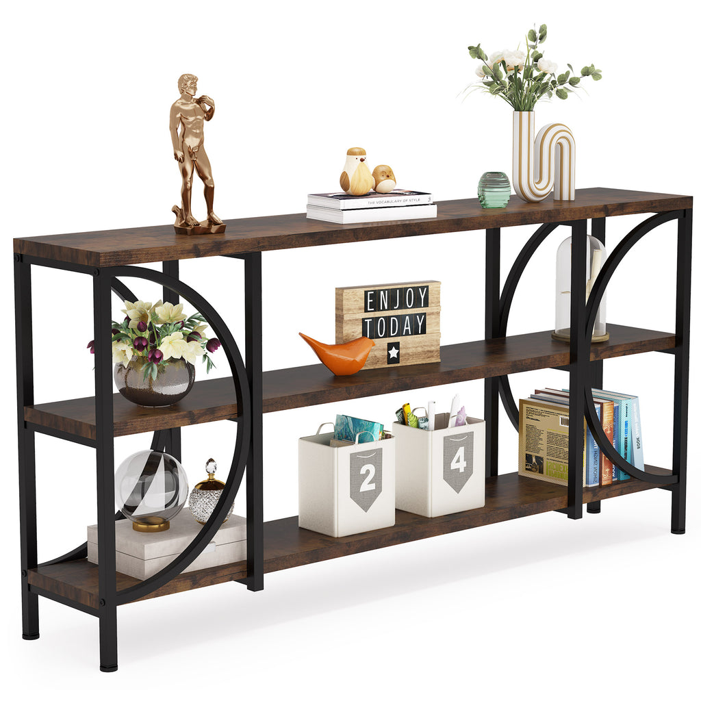 Rustic Brown 3 Tier Narrow Console Table with Storage Shelves V5765