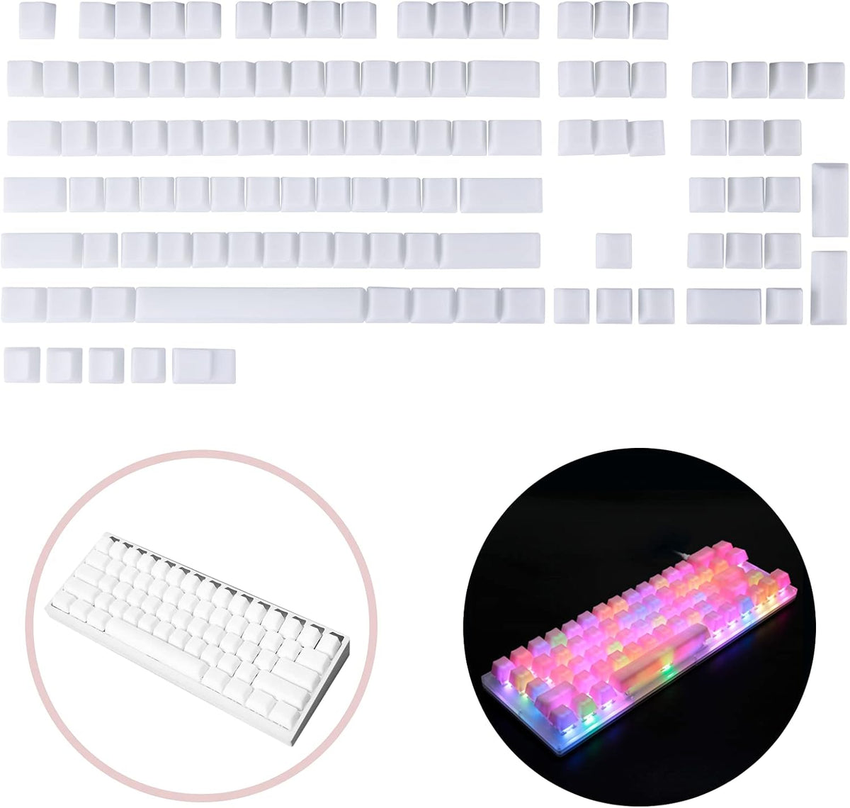 109 Pcs POM Jelly Keycaps Set, Doubleshot Translucent OEM Profile Blank Keycaps N843456