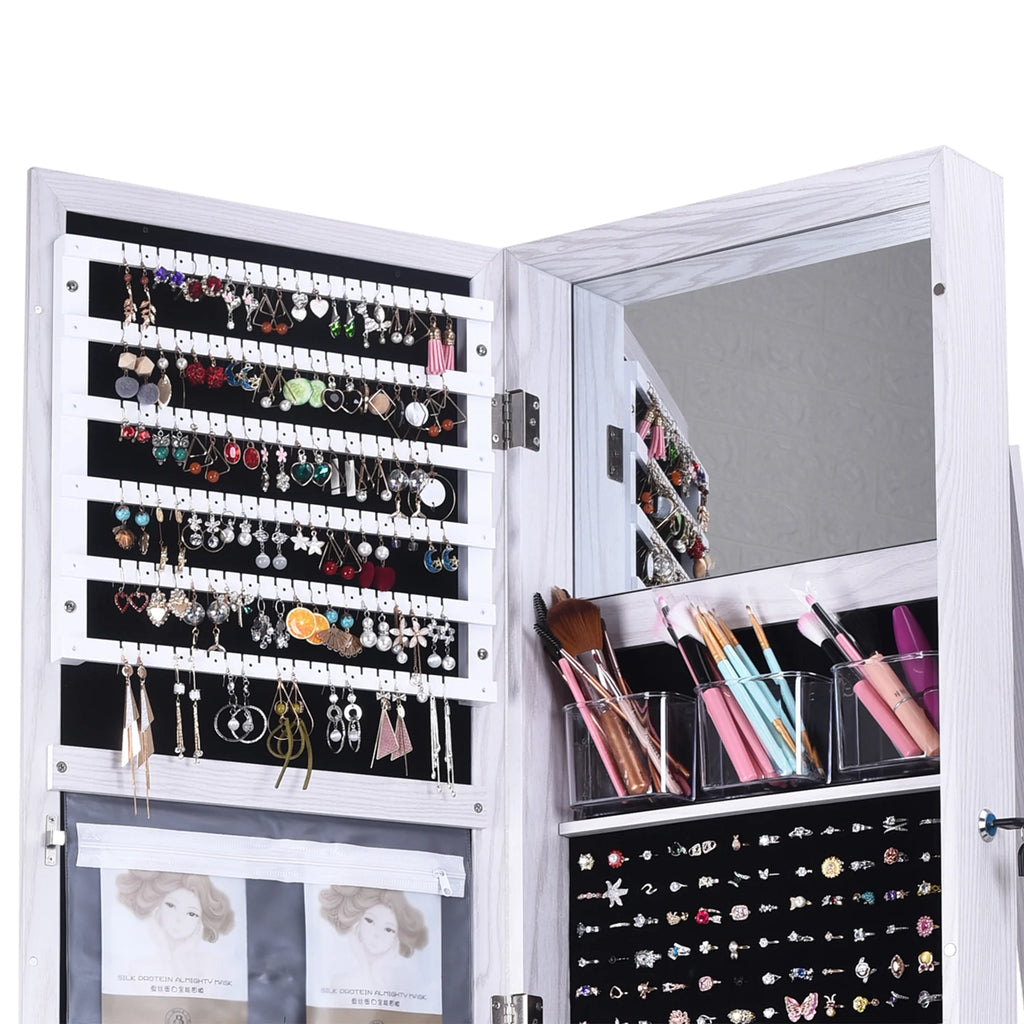 White Rotatable Jewelry Armoire with Full-length Mirror X82562