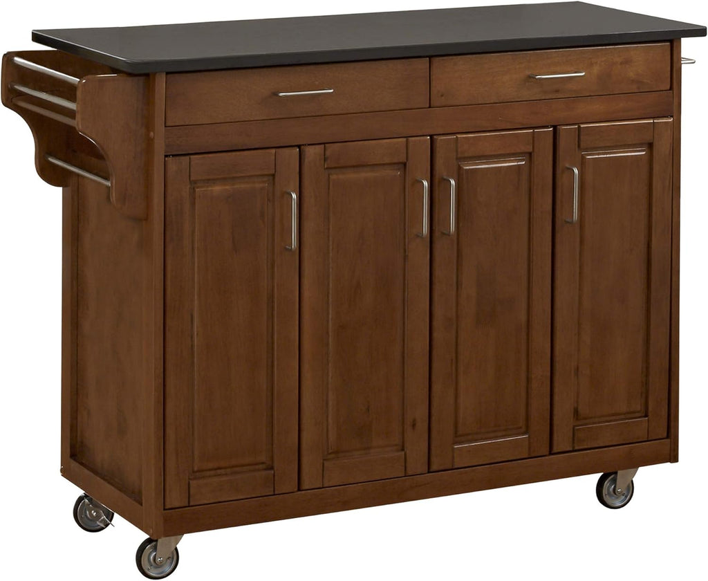 Black Finish Four Door Kitchen Cart with Stainless Steel Top M81314