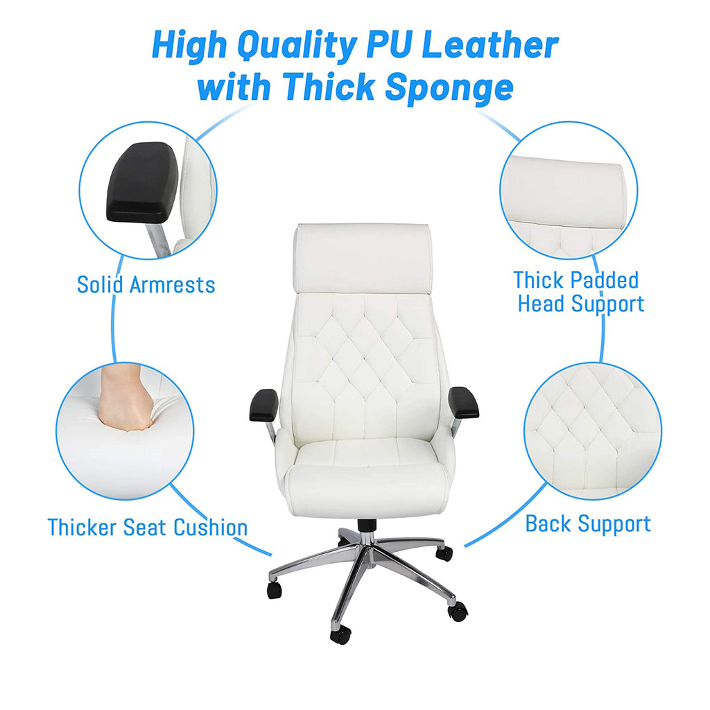 White Leather High Back Office Chair N7160