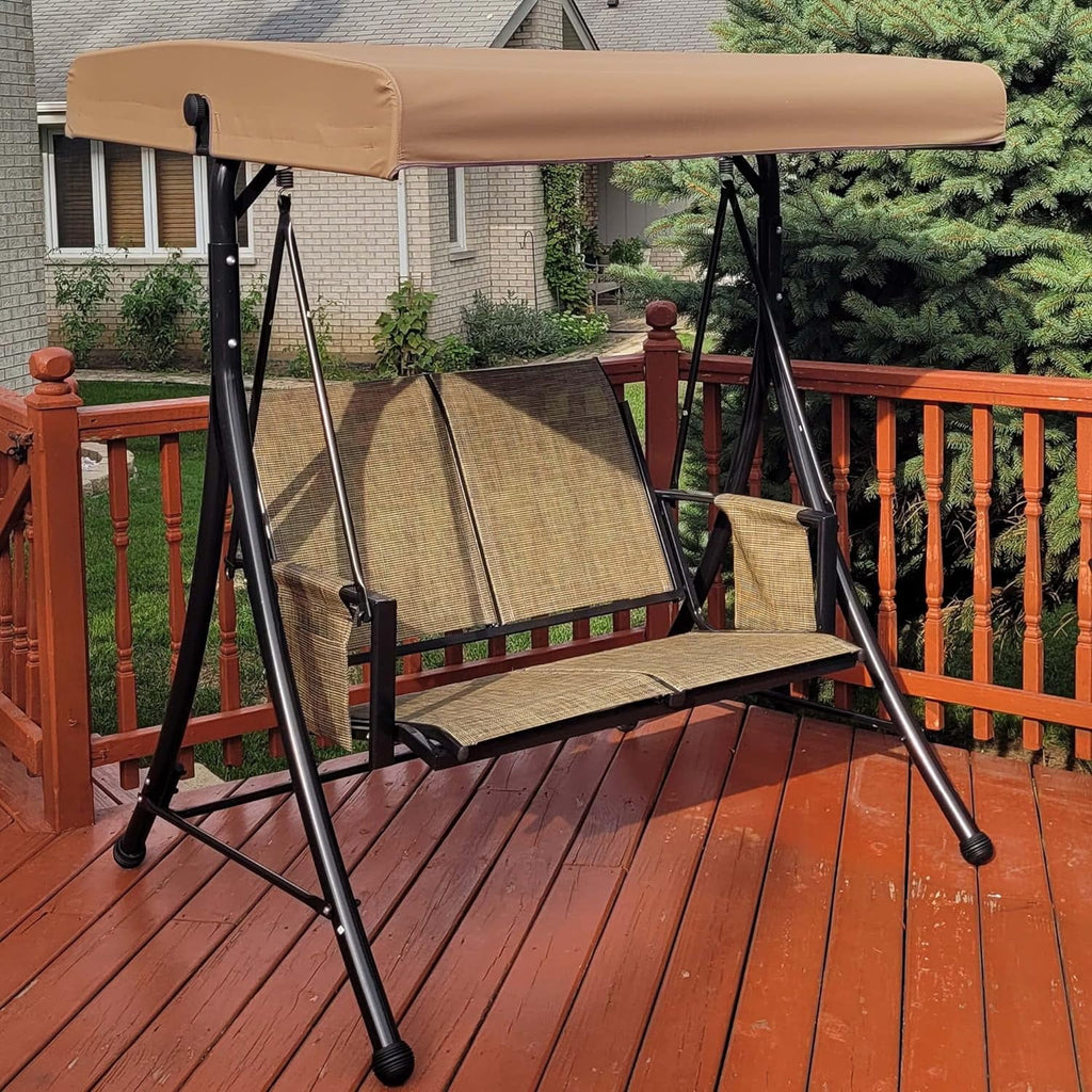 Beige 2-Seat Outdoor Patio Swing with Steel Frame W42916